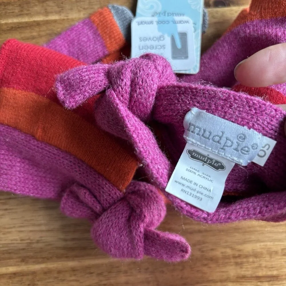 Mud Pie Womens Winter Gloves Rainbow Stripe Multicolored One Size Acrylic‎ NWT